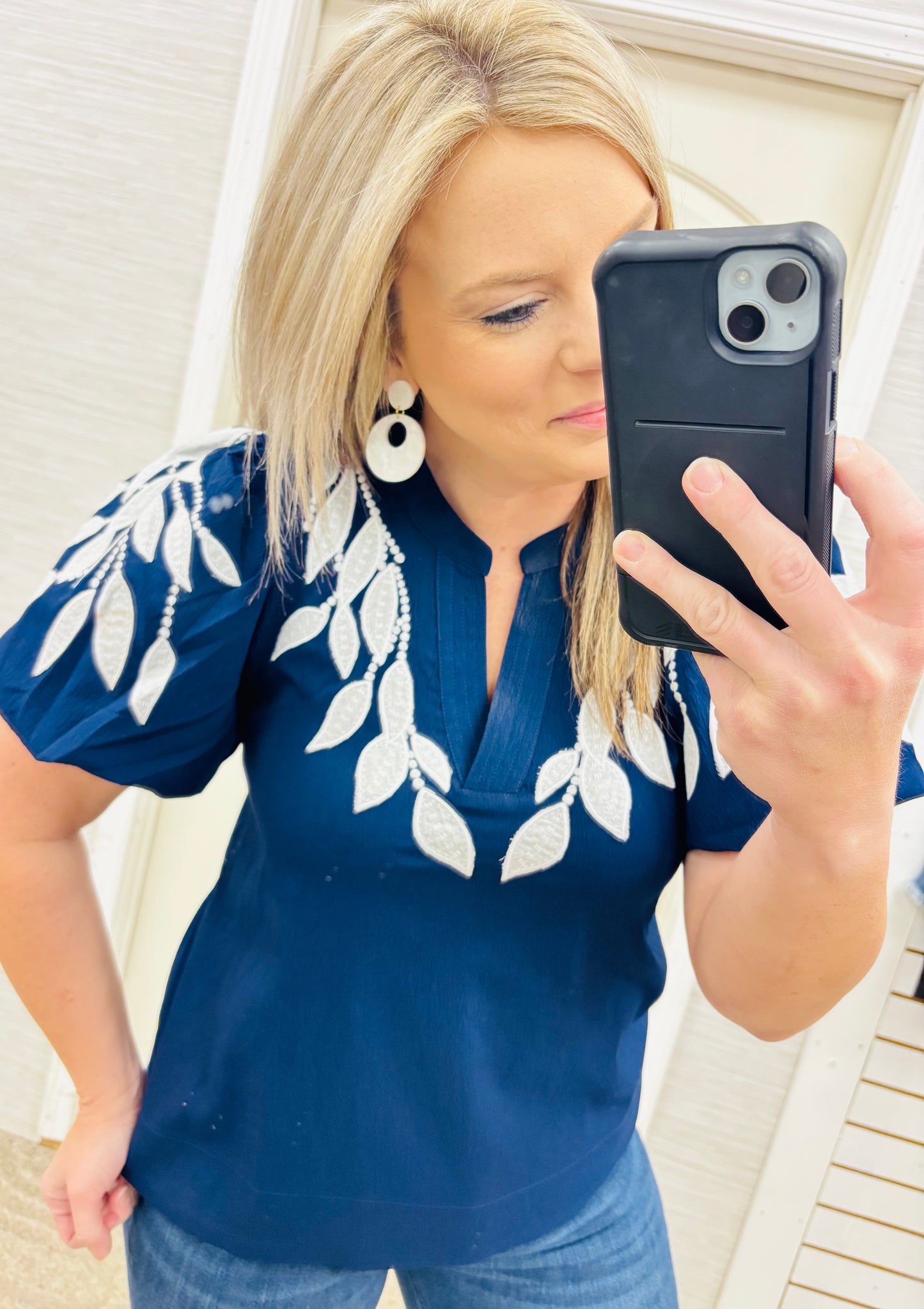 Navy Ivy Embroidered Blouse