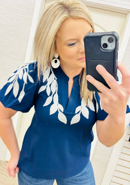 Navy Ivy Embroidered Blouse