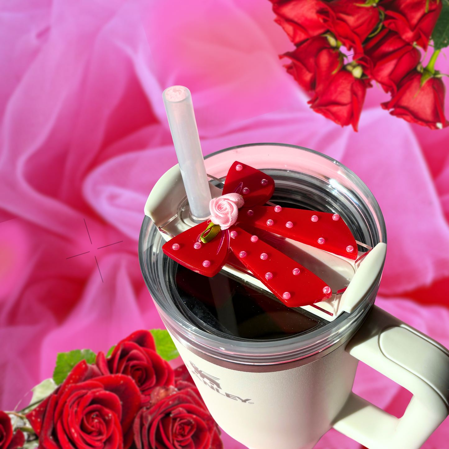Coquette Red Pearl Bow Tumbler H2.0 Cup Topper 40oz | 30oz | 20 oz | Tumbler Cup Accessories