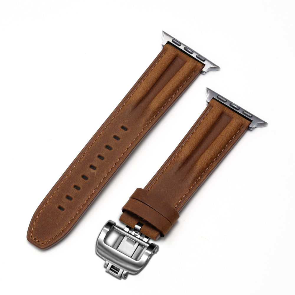 Luxury Full-Grain Leather Butterfly Buckle Band for Apple Watch
