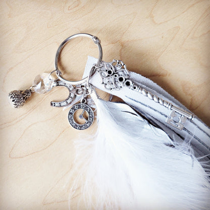 Wedding Boho Western Leather Boot Bling Charm Feather & Key 500L