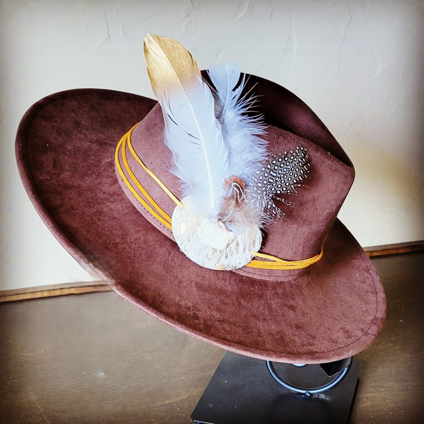 Boho Western Hat w/ Choice of Feather Hat Band-Brown 982d