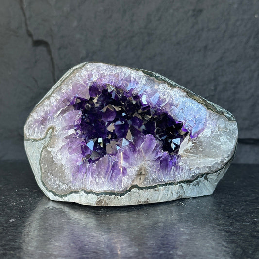 Amethyst with Shiny Crystals, Rare Geode in a strange shape with colorful agate layers, Unique find for collectors