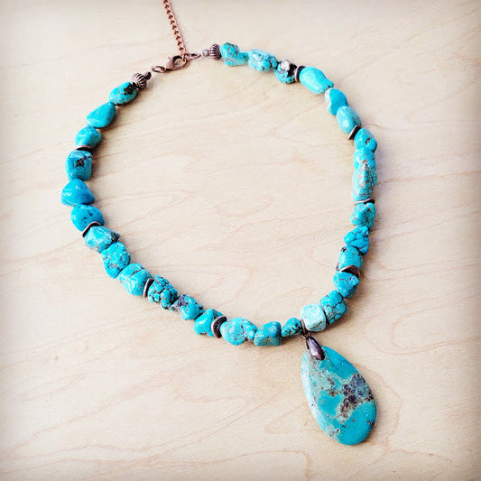 Chunky Turquoise Necklace w/ Natural Teardrop Pendant 249m