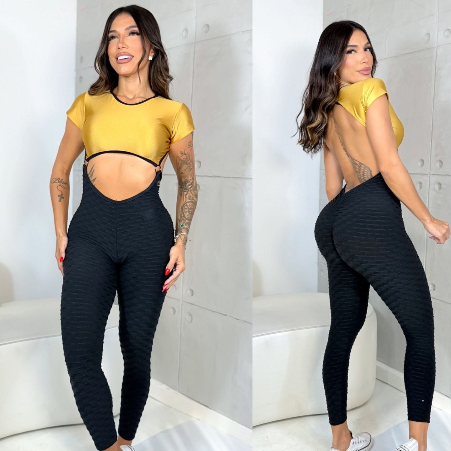 BLACK AND GOLD RINGS JUMPSUIT