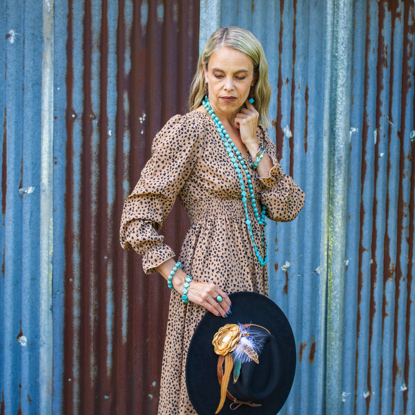 Turquoise Cross Beaded Earring 225u