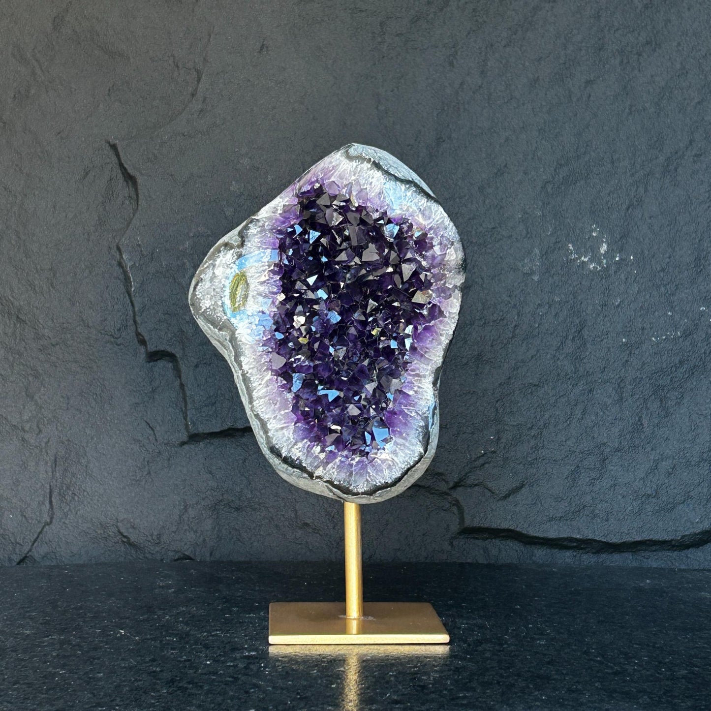 Stunning Natural Amethyst Geode with Metal Stand for Home Decor, XL Amethyst Cave