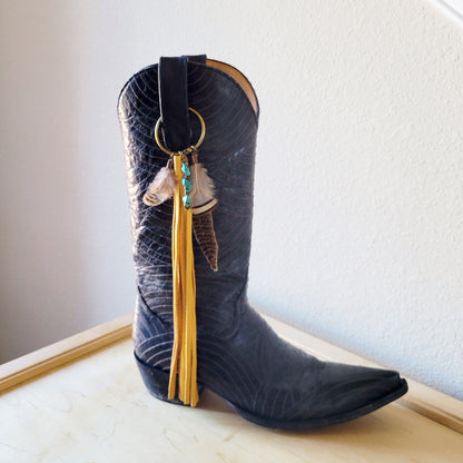 Boho Western Boot Bling Charm with Leather Fringe 500c