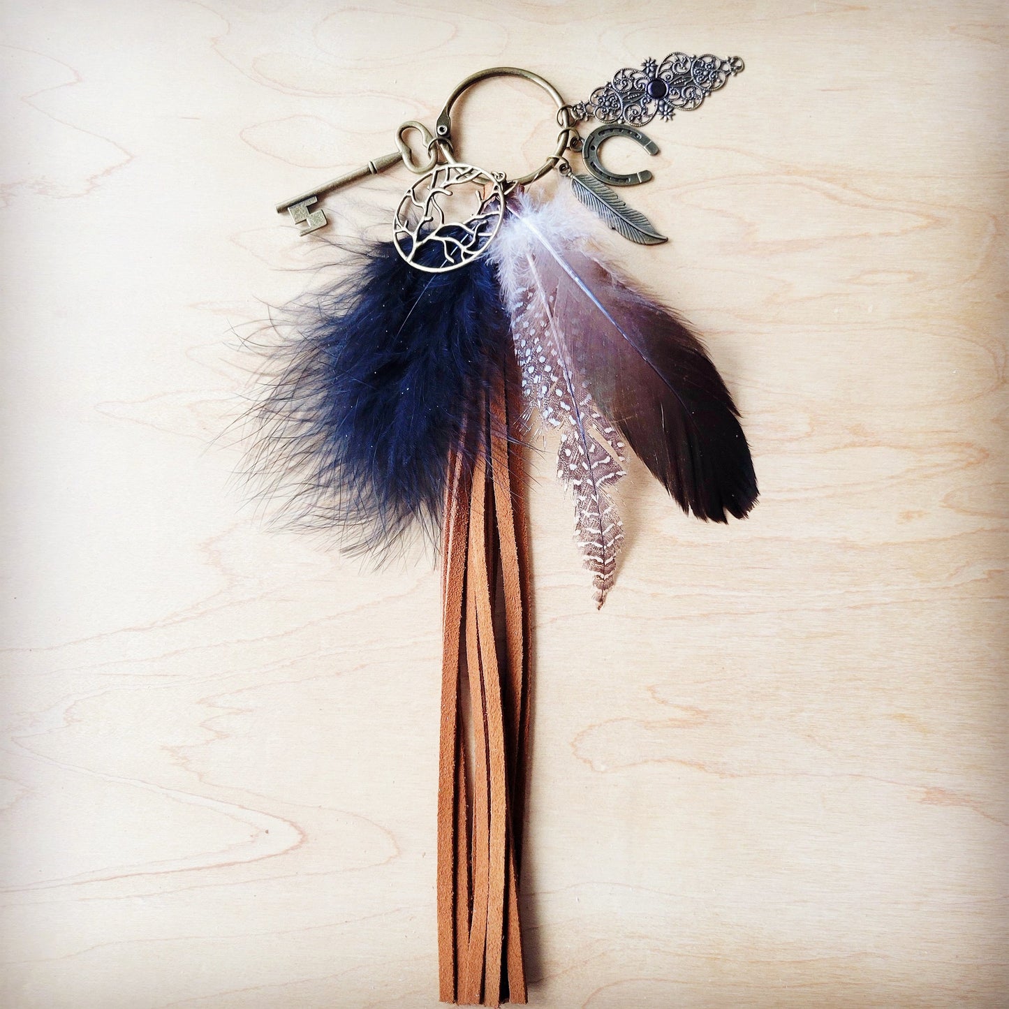 Boho Western Leather Boot Bling Charm Feather & Tree 500k