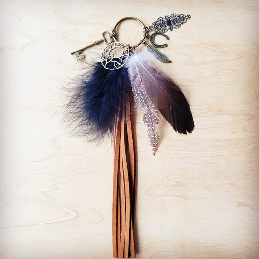 Boho Western Leather Boot Bling Charm Feather & Tree 500k