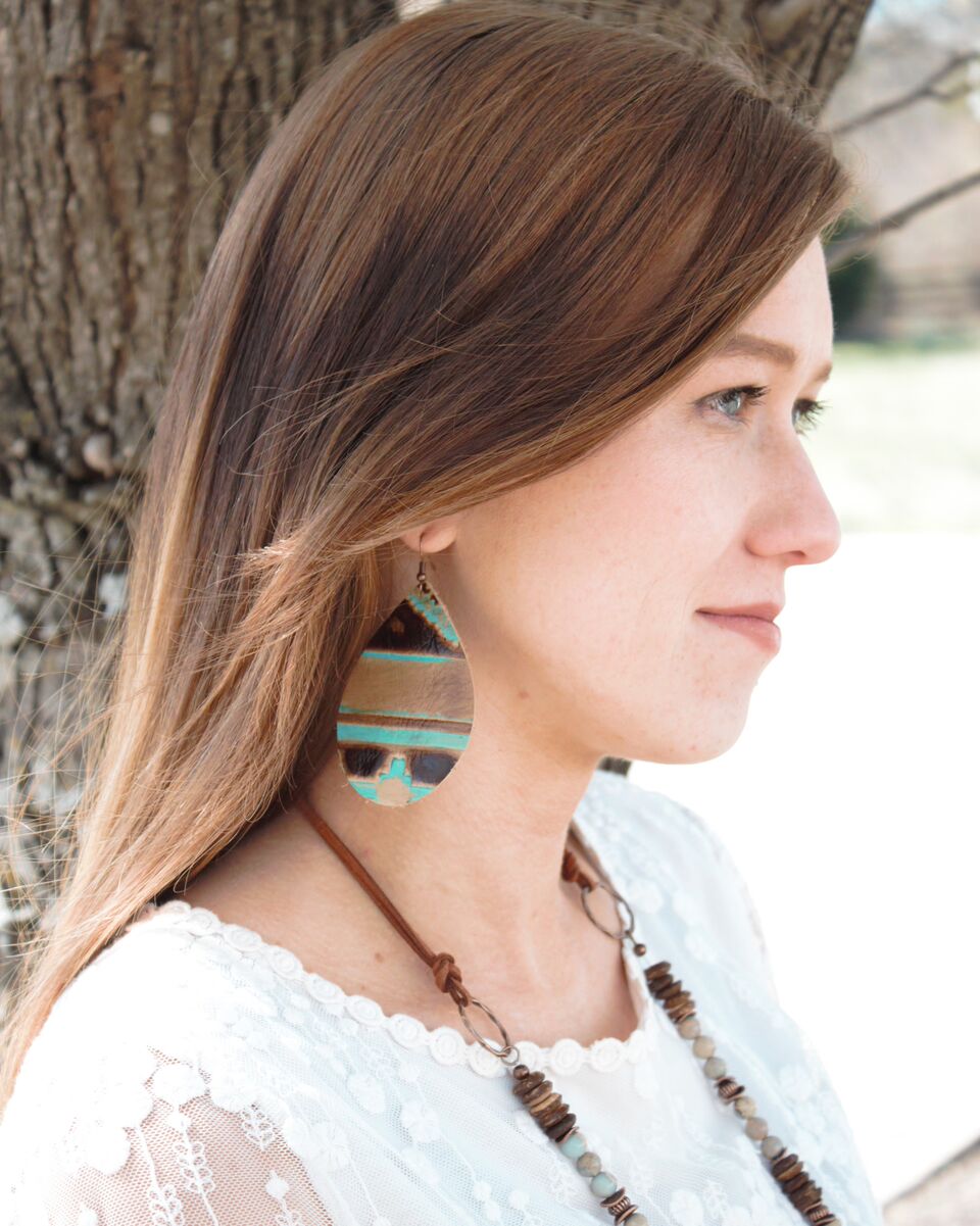 Leather Oval Earrings in Turquoise Navajo 217f