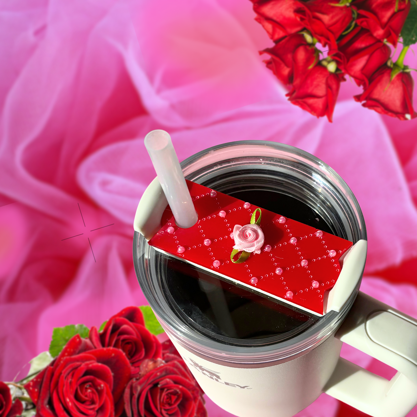 Coquette Red Pearl Bow Tumbler H2.0 Cup Topper 40oz | 30oz | 20 oz | Tumbler Cup Accessories