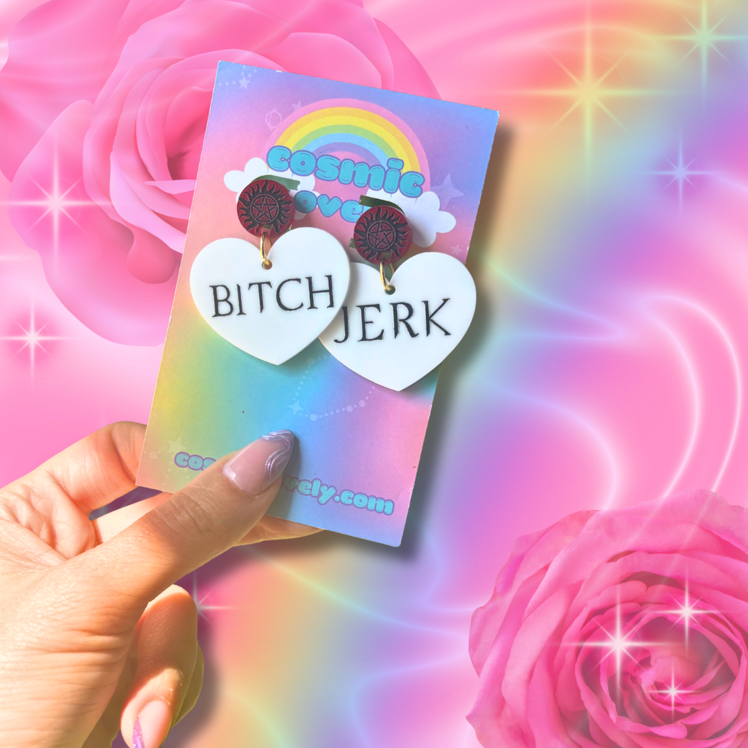 SPN Bitch Jerk Winchester Customizable Colors Heart Earrings: Warding Tattoo Earrings & More