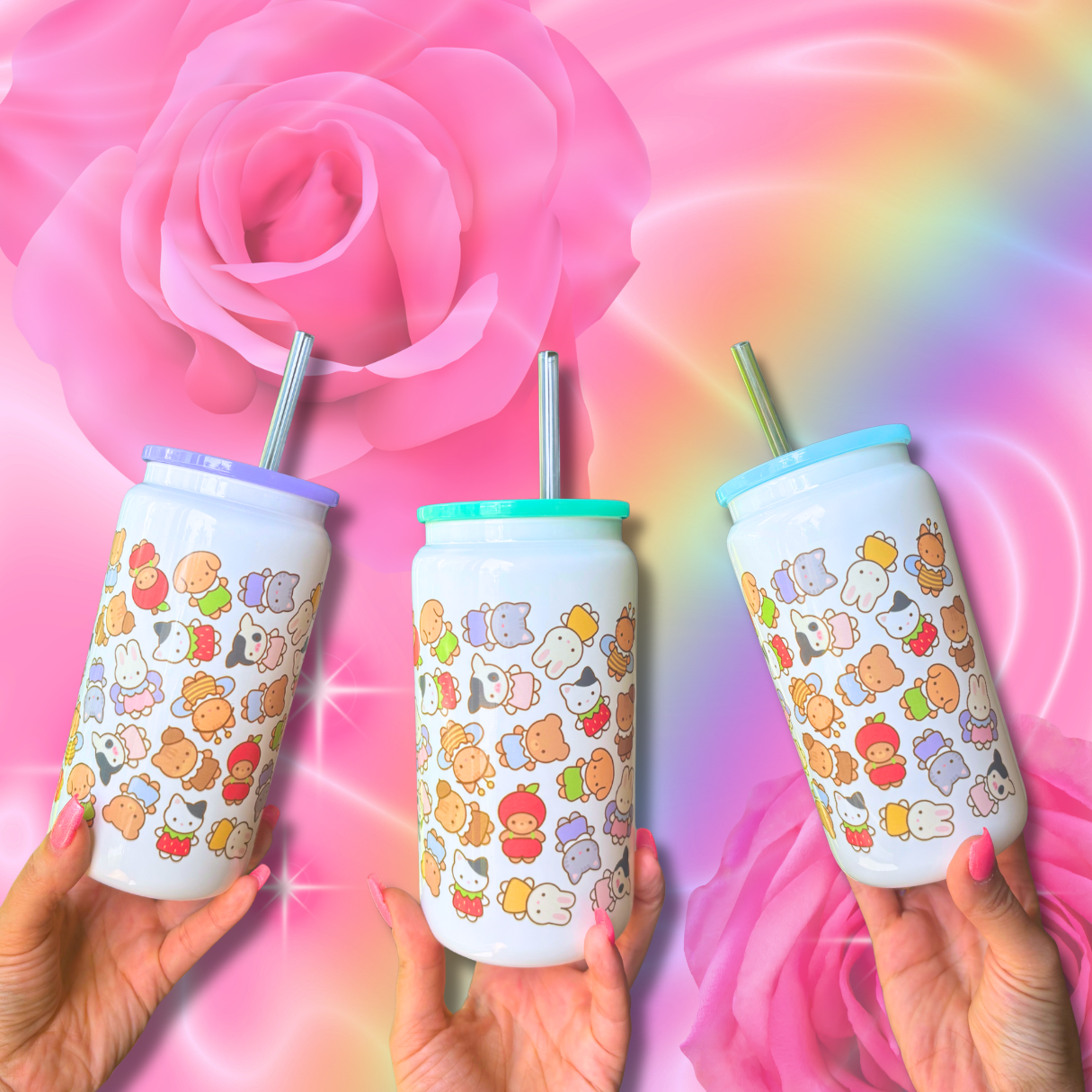 Cutie Cottage Kawaii Critters Glass Can Cup 16oz