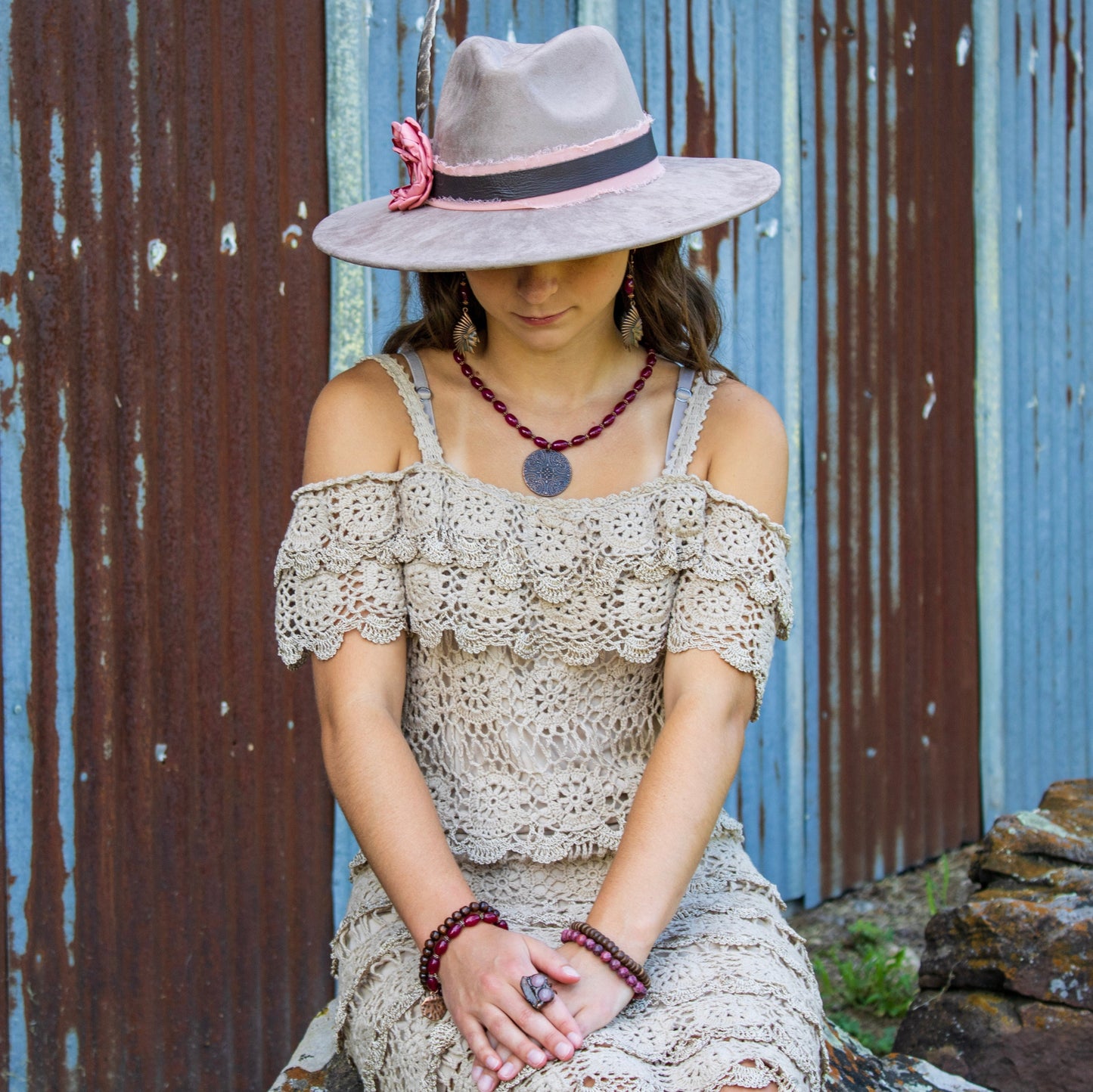 **Pink Agate Beaded Stretch Bracelet 810y