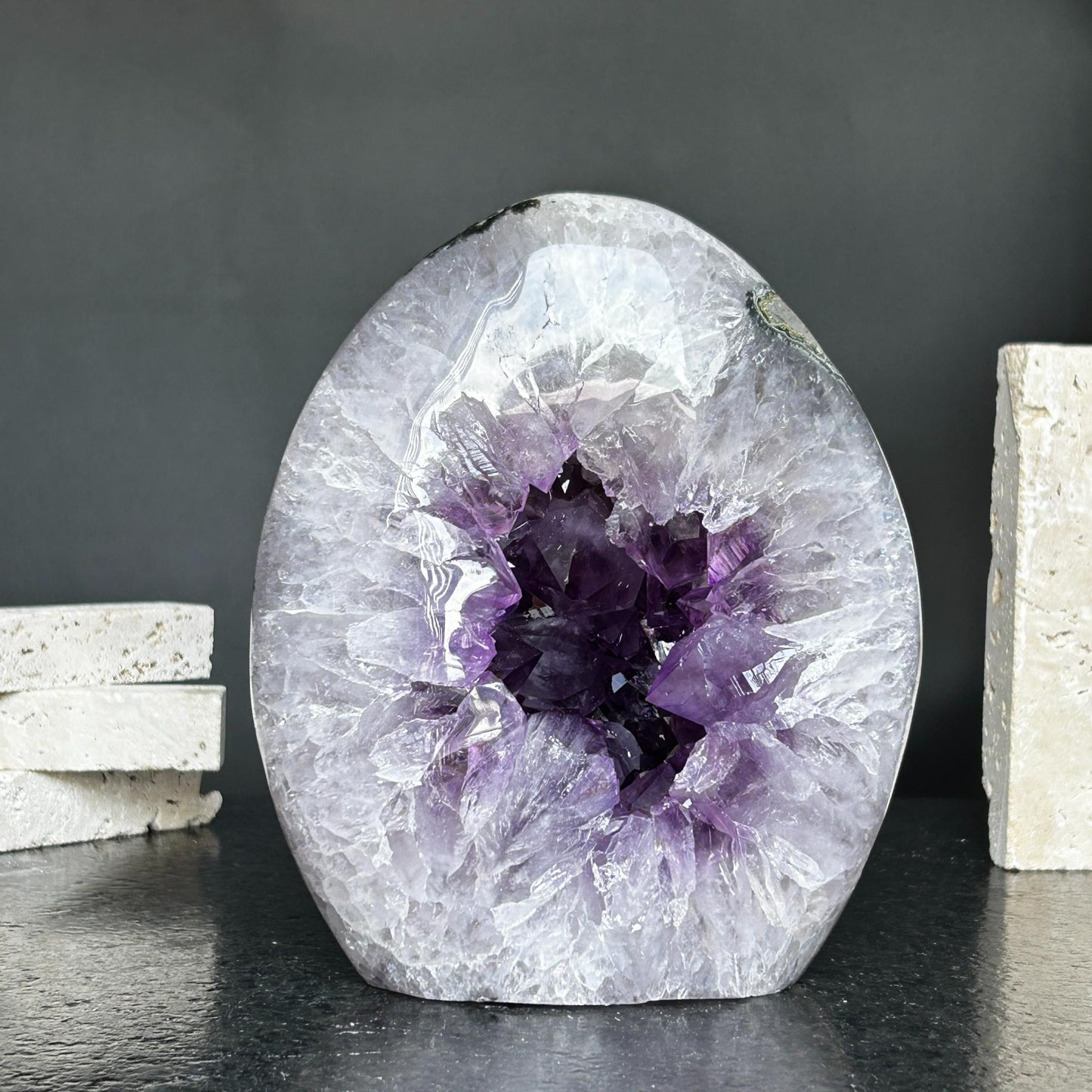 High Quality Amethyst Geode, Statement piece for collectors, Large Cave Egg shaped, polished stone, Stunning decor AAA Crystal