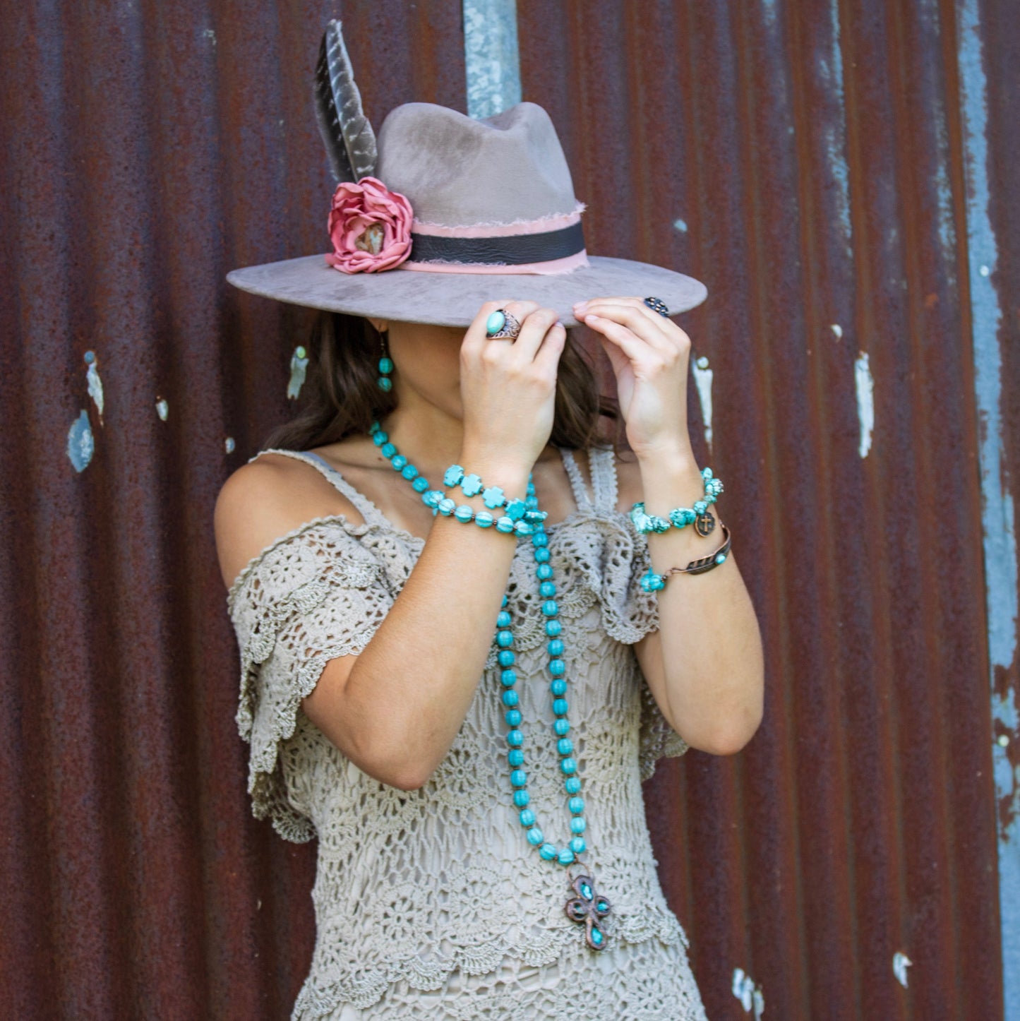 Leather Hat Band w/ Silk Flower & Feathers-Rose (Band Only) 952w