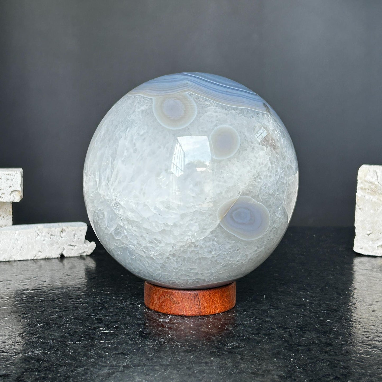 Quartz sphere with agate layers, Crystal Ball 4 Lb, Large Agate sphere, Top quality crystal ball