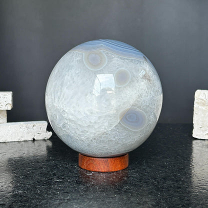 Quartz sphere with agate layers, Crystal Ball 4 Lb, Large Agate sphere, Top quality crystal ball