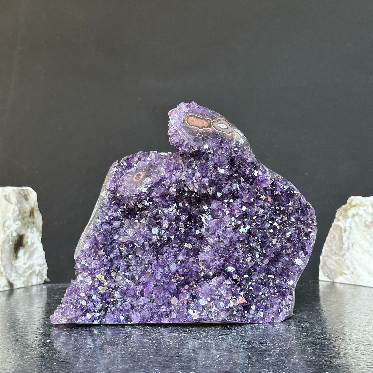 Amethyst Formation for collectors, Rare Crystal Geode with stalactite eyes, Outstanding quality amethyst 8 in tall