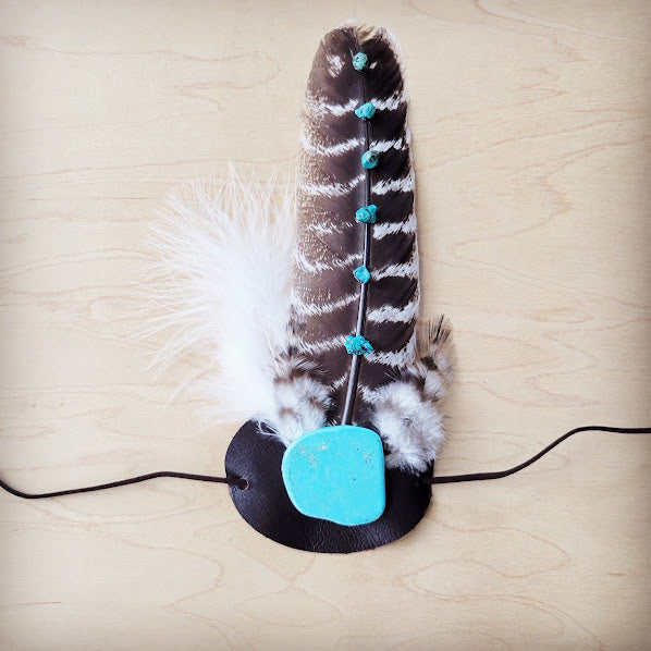 Turquoise Accent Turkey Feather & Leather Hat Band Only 952d