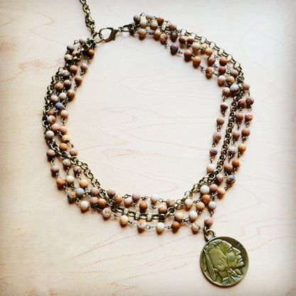Picture Jasper Collar Necklace w/ Indian Buffalo Coin 259b