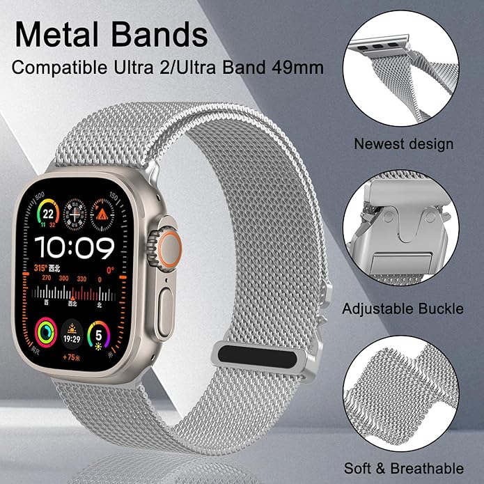 Magnetic Umbrella Buckle Milanese Stainless Steel Strap for Apple Watch