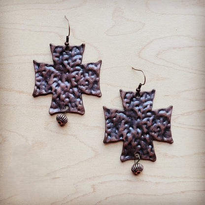 Hammered Copper Cross Earrings 220p