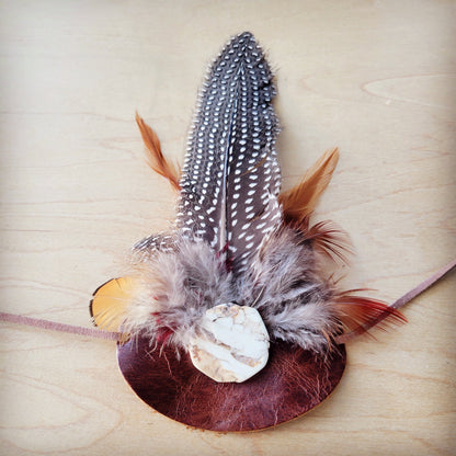 Spotted Feather, White Stone & Brown Leather Hat Band (Band only) 984ww
