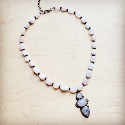 Rose Quartz Beaded Collar Necklace w/ Pendant 260d