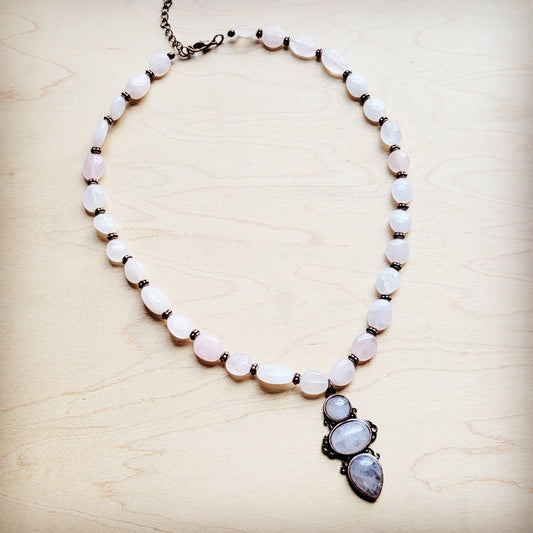 Rose Quartz Beaded Collar Necklace w/ Pendant 260d