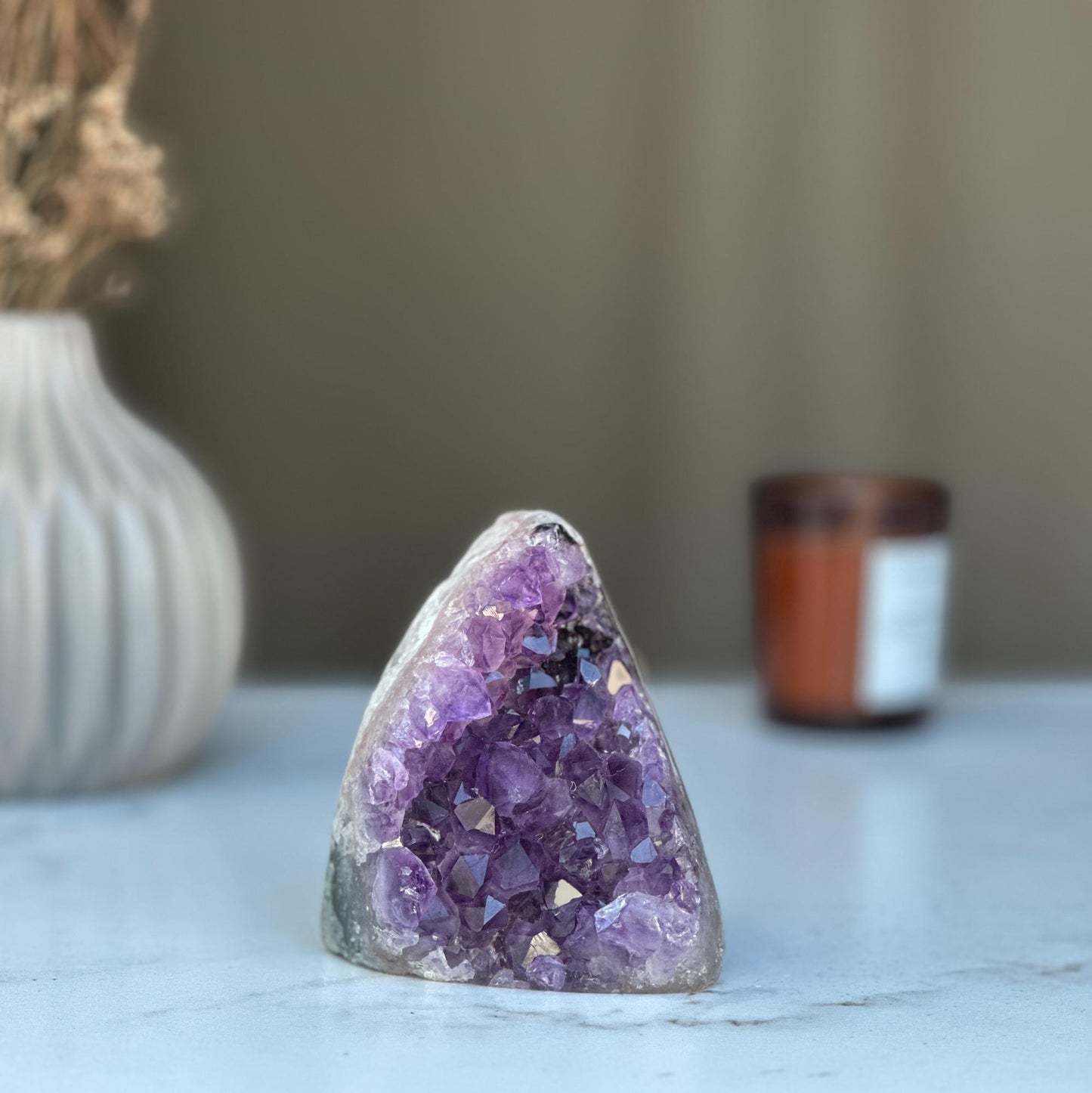 Strange specimen Amethyst geode, raw purple crystal cluster