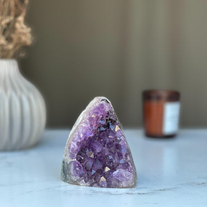 Strange specimen Amethyst geode, raw purple crystal cluster