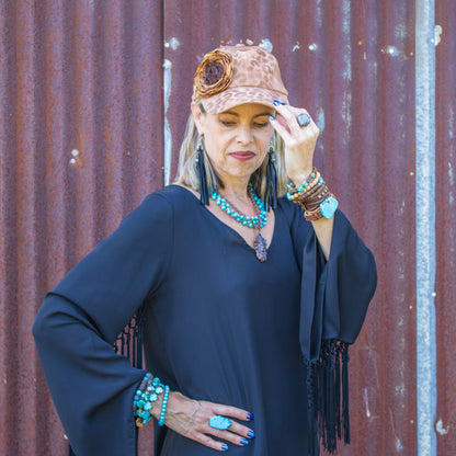 Black Leather Fringe Earrings with Silver Bead Accent-Black 200c