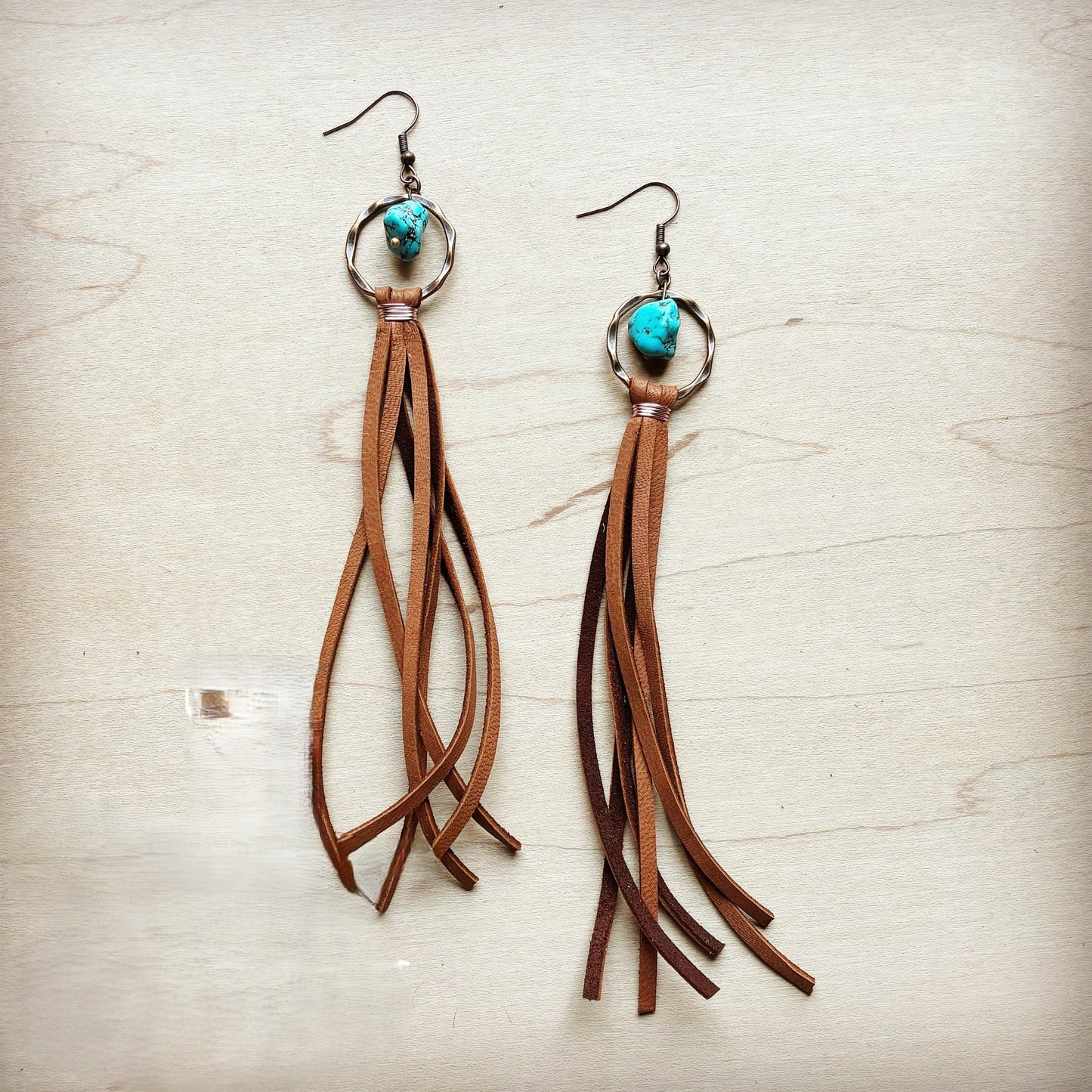 Turquoise Drop Earrings w/ Suede Leather Tassel 202s
