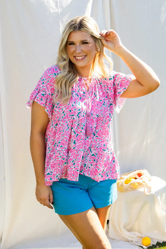 Pinks & Greens Floral Babydoll Blouse