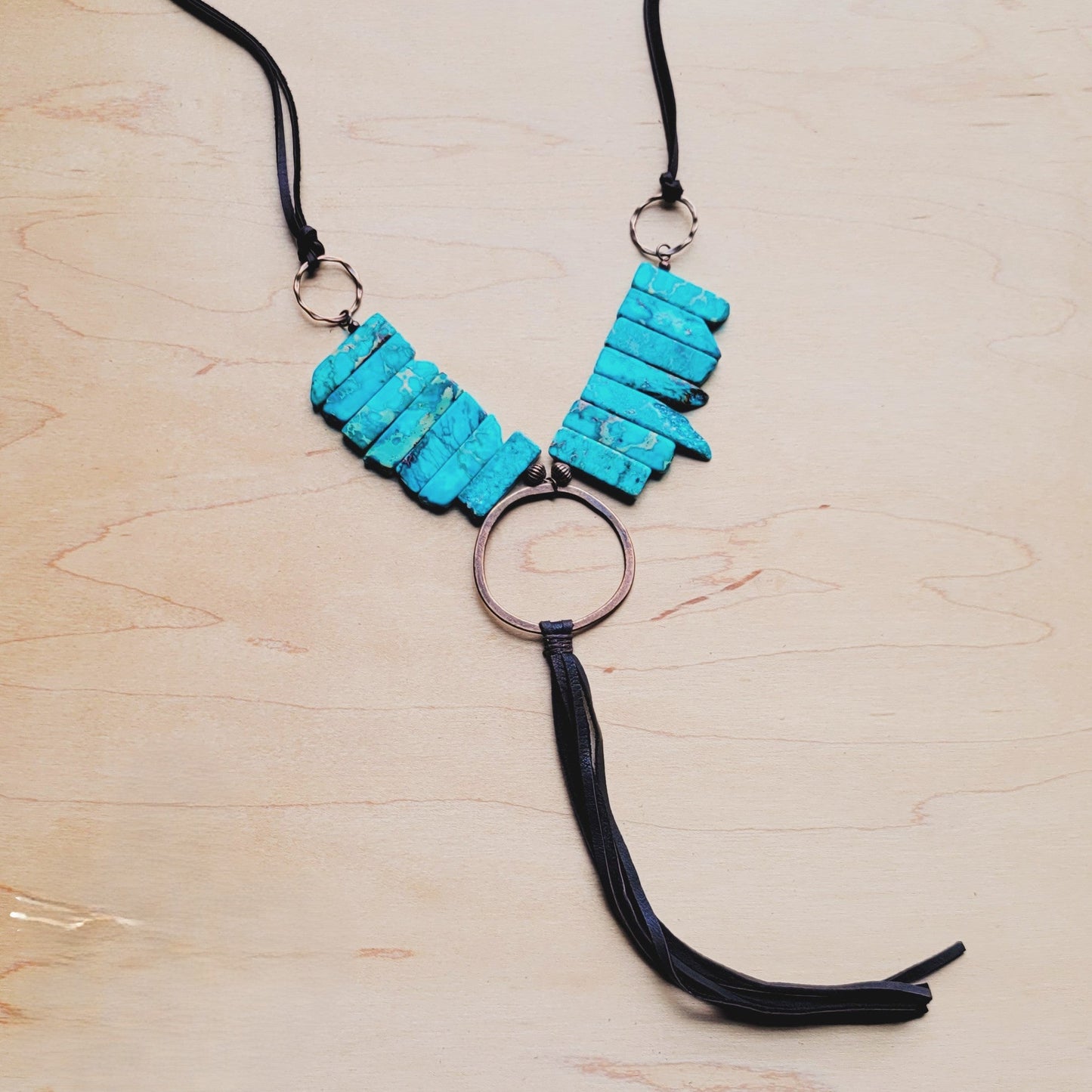 Imperial Jasper Slab Necklace w/ Copper Hoop & Tassel 252h