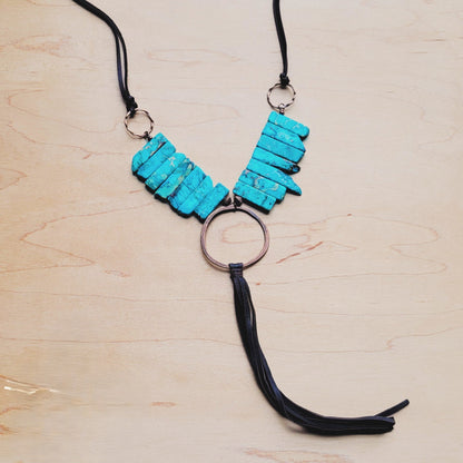 Imperial Jasper Slab Necklace w/ Copper Hoop & Tassel 252h