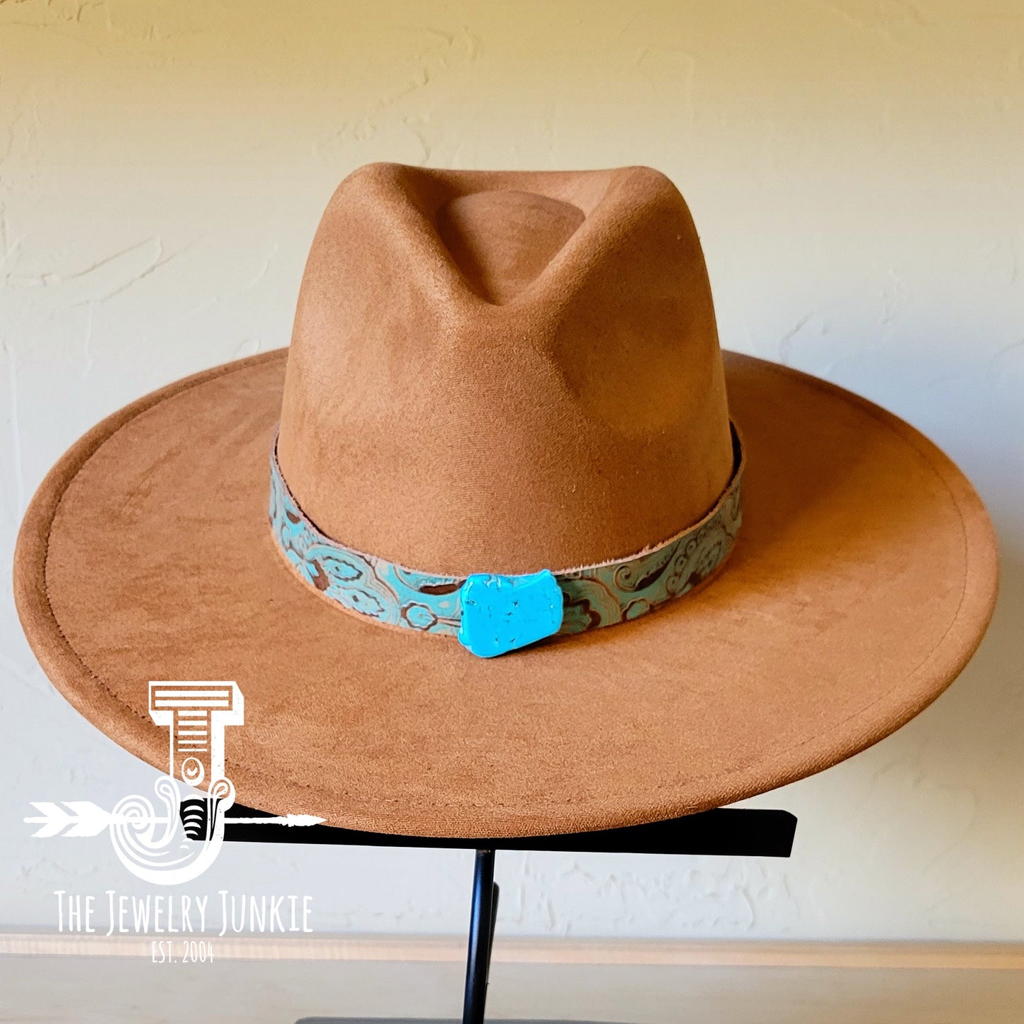 Boho Western Felt Hat w/ Choice of Leather Hat Band w/ Turquoise Slab-Tan 980k