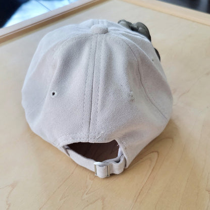 Suede Baseball Cap with Shabby Chic Silk Flowers-Ivory 986o