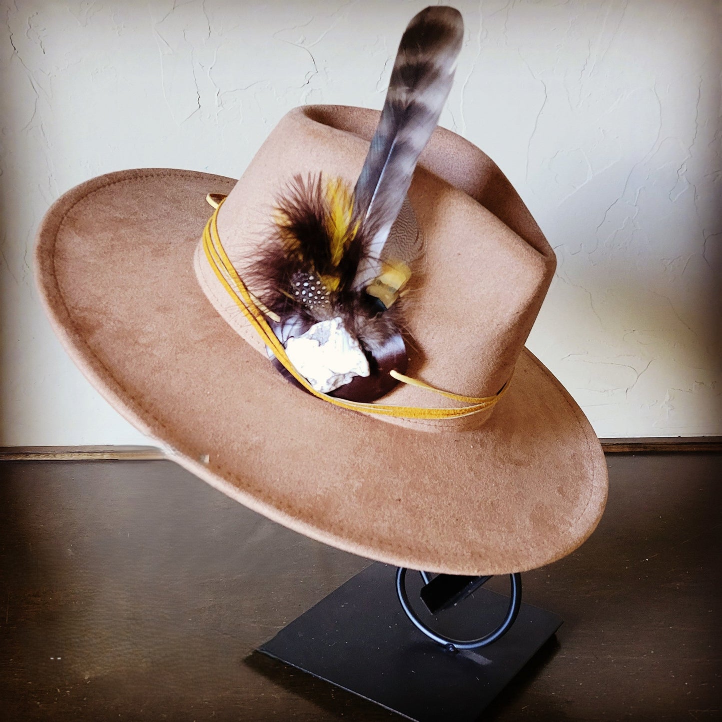 Boho Western Felt Hat w/ Choice of Turquoise Hat Accent-Tan 981d
