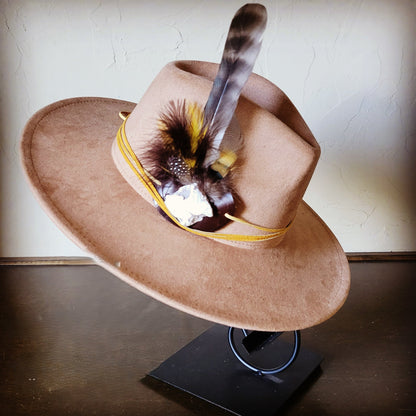 Boho Western Felt Hat w/ Choice of Turquoise Hat Accent-Tan 981d