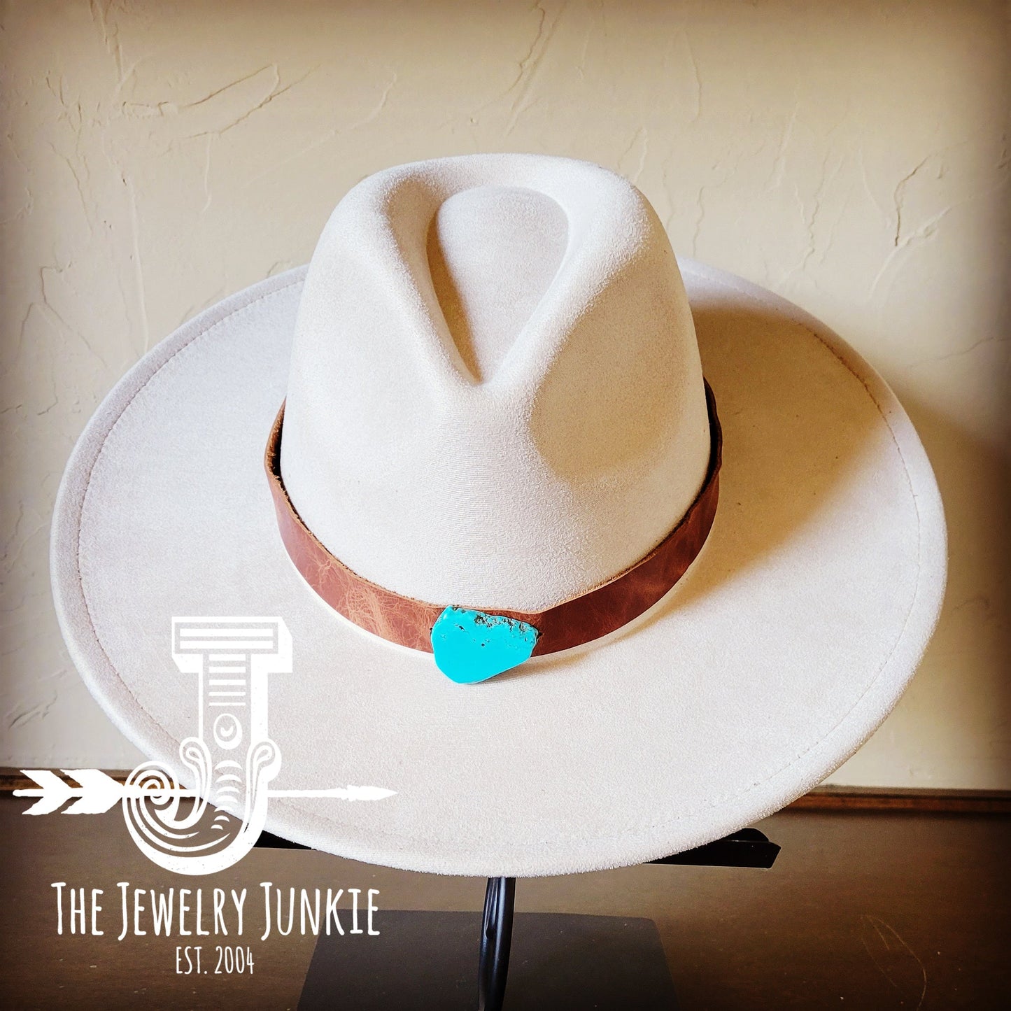 Boho Western Felt Hat w/ Choice of Leather Hat Band w/ Turquoise Slab-Bone 980i