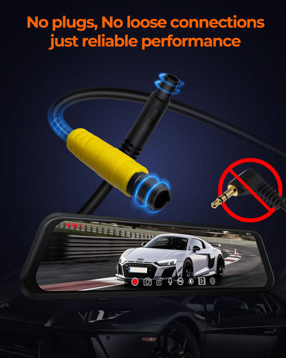 M4 Quad Mirror Dash Cam with 1080P Front+Rear+Left/Right Side Cameras, 12"IPS Touchscreen