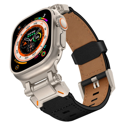Leather Tactical Band for Apple Watch Ultra – 26mm Wide, Mecha-Style Connectors, Adventure-Ready
