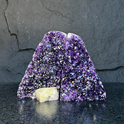 Amethyst bookends, One of a kind set of amethyst and agate geode crystals