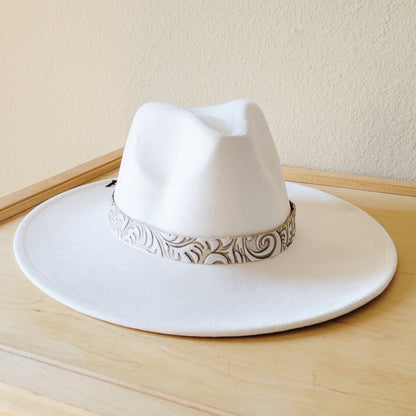 Sandy White Floral Embossed Leather Hat Band Only 951c