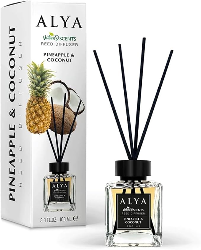 ALYA Nature's Scents Reed Diffuser, Pineapple & Coconut Fragrance, 3.3 FL OZ, 100 ML