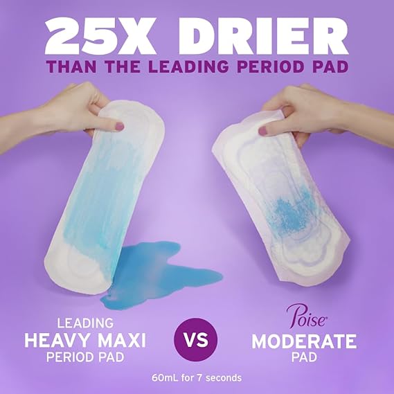 Poise Incontinence & Postpartum Pads for Bladder Leaks, 6 Drop Ultimate Absorbency, Regular Length