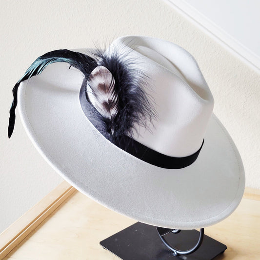 Black Leather Hat Band w/ Feather Accents 952L